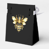 Faux Gold Foil Logo Bee Polygonaal op Zwart Bedankdoosjes (Achterkant)