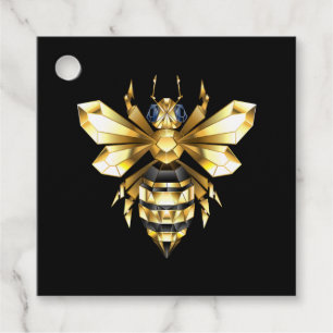 Faux Gold Foil Logo Bee Polygonaal op Zwart Bedankjes Labels