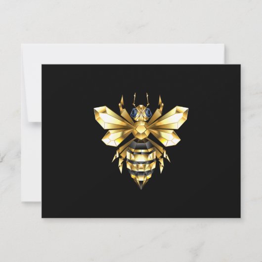Faux Gold Foil Logo Bee Polygonaal op Zwart Bedankkaart (Voorkant)