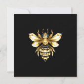 Faux Gold Foil Logo Bee Polygonaal op Zwart Bedankkaart (Voorkant)