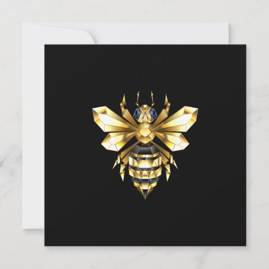 Faux Gold Foil Logo Bee Polygonaal op Zwart Bedankkaart (Voorkant)