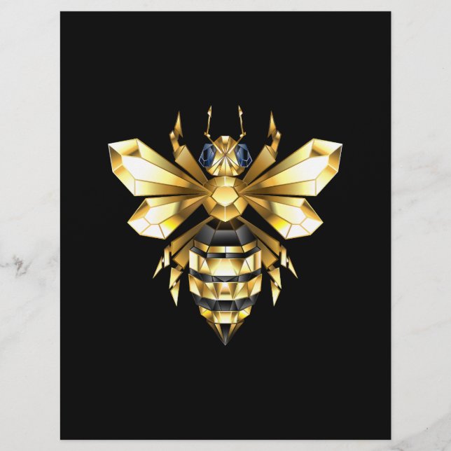 Faux Gold Foil Logo Bee Polygonaal op Zwart Briefhoofd (Voorkant)
