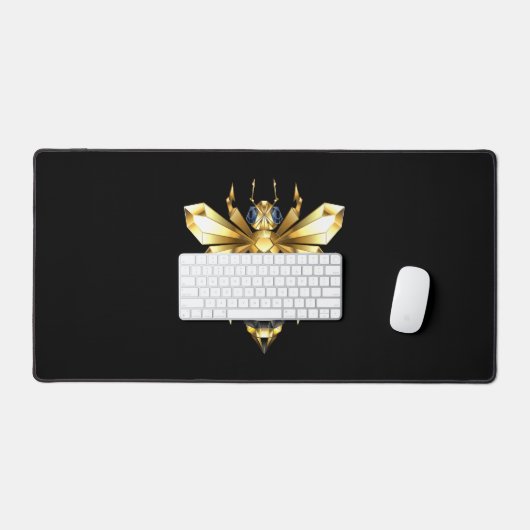 Faux Gold Foil Logo Bee Polygonaal op Zwart Bureaumat (Keyboard & Muis)