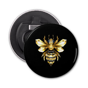 Faux Gold Foil Logo Bee Polygonaal op Zwart Button Flesopener