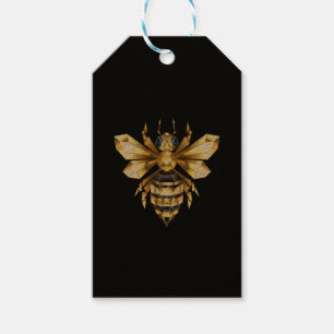 Faux Gold Foil Logo Bee Polygonaal op Zwart Cadeaulabel