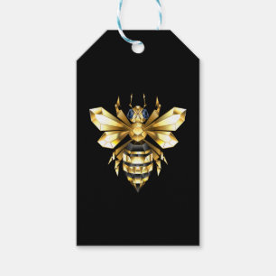 Faux Gold Foil Logo Bee Polygonaal op Zwart Cadeaulabel
