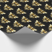 Faux Gold Foil Logo Bee Polygonaal op Zwart Cadeaupapier (Hoek)