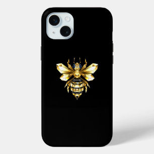 Faux Gold Foil Logo Bee Polygonaal op Zwart iPhone 15 Mini Hoesje