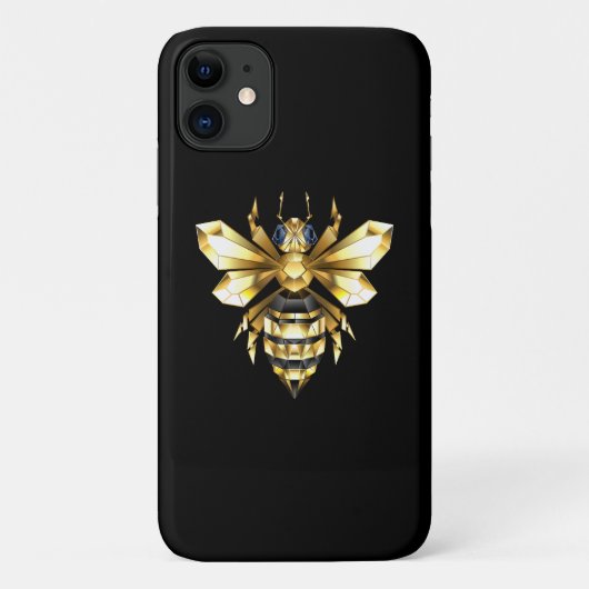 Faux Gold Foil Logo Bee Polygonaal op Zwart Case-Mate iPhone Case (Achterkant)