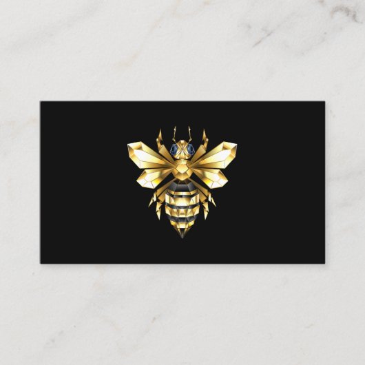 Faux Gold Foil Logo Bee Polygonaal op Zwart Contactkaartje (Voorkant)