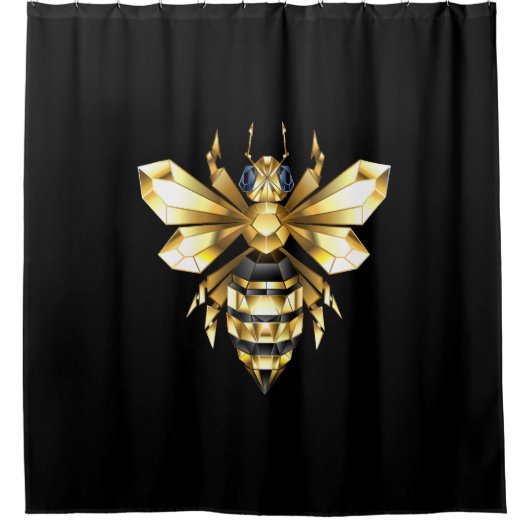 Faux Gold Foil Logo Bee Polygonaal op Zwart Douchegordijn (Voorkant)