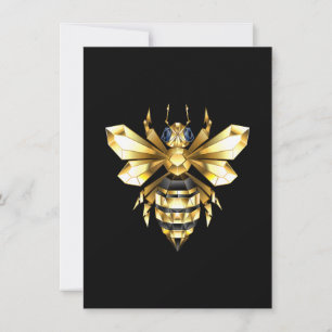 Faux Gold Foil Logo Bee Polygonaal op Zwart Feestdagenkaart