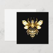 Faux Gold Foil Logo Bee Polygonaal op Zwart Feestdagenkaart (Voorkant / Achterkant)