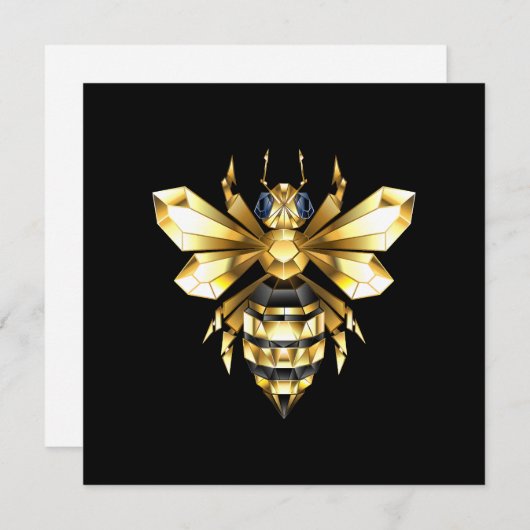 Faux Gold Foil Logo Bee Polygonaal op Zwart Feestdagenkaart (Voorkant / Achterkant)