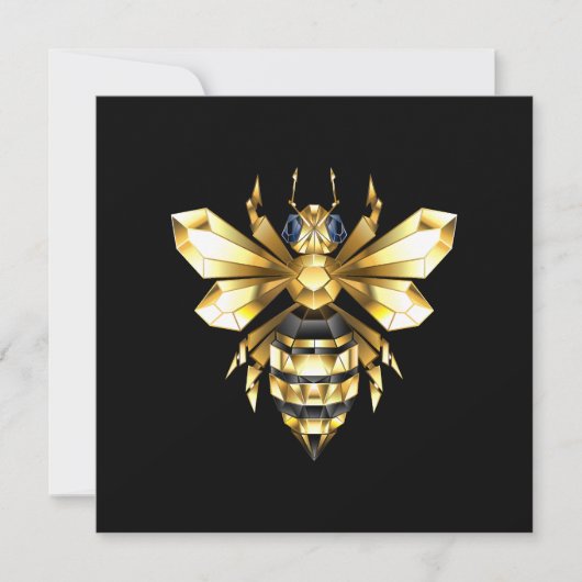 Faux Gold Foil Logo Bee Polygonaal op Zwart Feestdagenkaart (Voorkant)