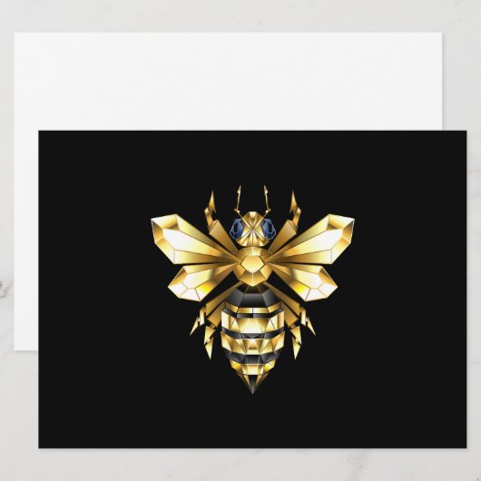 Faux Gold Foil Logo Bee Polygonaal op Zwart Feestdagenkaart (Voorkant / Achterkant)