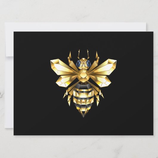 Faux Gold Foil Logo Bee Polygonaal op Zwart Feestdagenkaart (Voorkant)