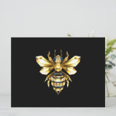 Faux Gold Foil Logo Bee Polygonaal op Zwart Feestdagenkaart (Staand voorkant)