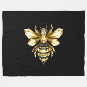 Faux Gold Foil Logo Bee Polygonaal op Zwart Fleece Deken