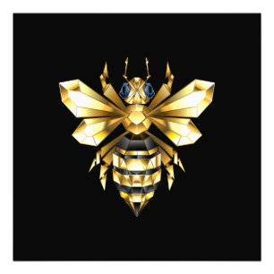 Faux Gold Foil Logo Bee Polygonaal op Zwart Foto Afdruk