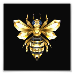 Faux Gold Foil Logo Bee Polygonaal op Zwart Foto Afdruk