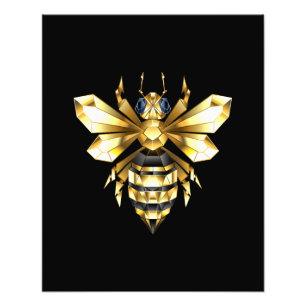 Faux Gold Foil Logo Bee Polygonaal op Zwart Foto Afdruk