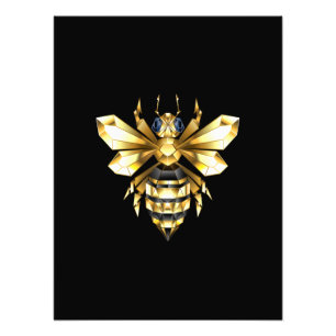 Faux Gold Foil Logo Bee Polygonaal op Zwart Foto Afdruk
