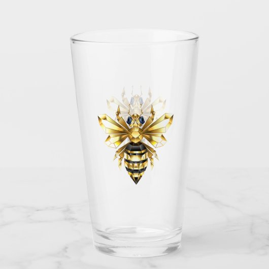 Faux Gold Foil Logo Bee Polygonaal op Zwart Glas (Voorkant)