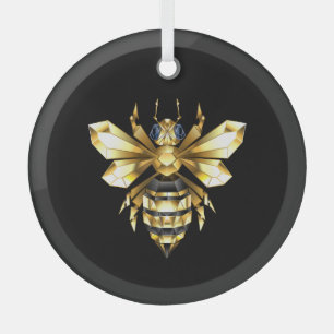 Faux Gold Foil Logo Bee Polygonaal op Zwart Glas Ornament