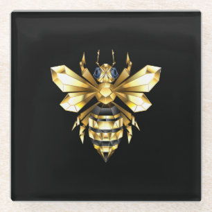Faux Gold Foil Logo Bee Polygonaal op Zwart Glazen Onderzetter