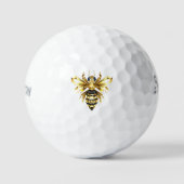 Faux Gold Foil Logo Bee Polygonaal op Zwart Golfballen (Voorkant)