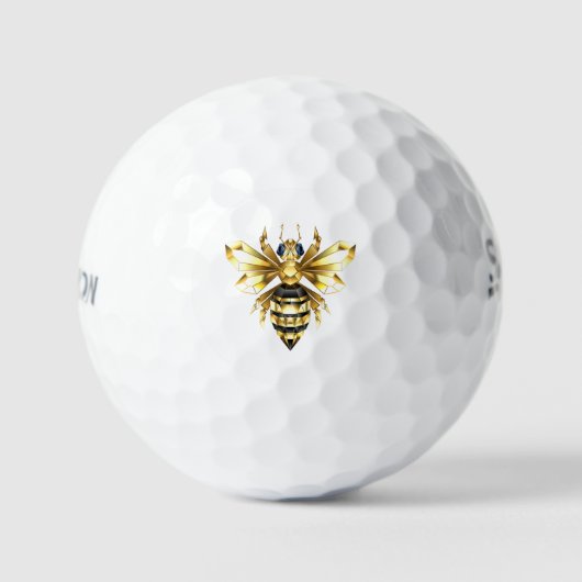Faux Gold Foil Logo Bee Polygonaal op Zwart Golfballen (Voorkant)