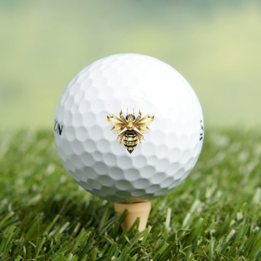 Faux Gold Foil Logo Bee Polygonaal op Zwart Golfballen (Insitu Shirt)