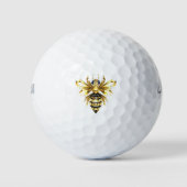 Faux Gold Foil Logo Bee Polygonaal op Zwart Golfballen (Voorkant)