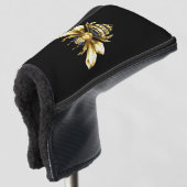 Faux Gold Foil Logo Bee Polygonaal op Zwart Golfheadcover (3/4 voorkant)