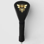Faux Gold Foil Logo Bee Polygonaal op Zwart Golfheadcover (Voorkant)