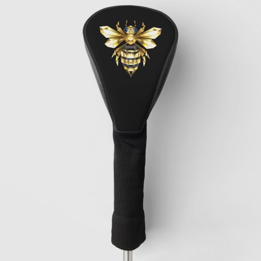 Faux Gold Foil Logo Bee Polygonaal op Zwart Golfheadcover (Voorkant)