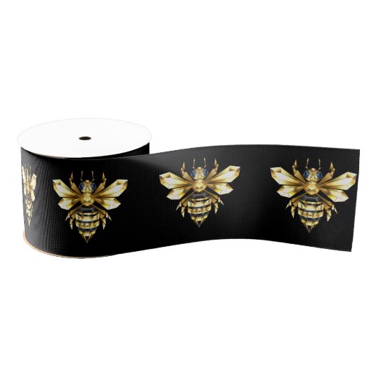 Faux Gold Foil Logo Bee Polygonaal op Zwart Grosgrain Lint (Spoel)