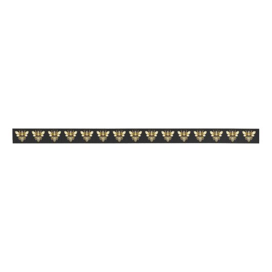 Faux Gold Foil Logo Bee Polygonaal op Zwart Grosgrain Lint (Voorkant)
