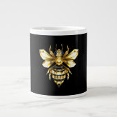 Faux Gold Foil Logo Bee Polygonaal op Zwart Grote Koffiekop (Voorkant)