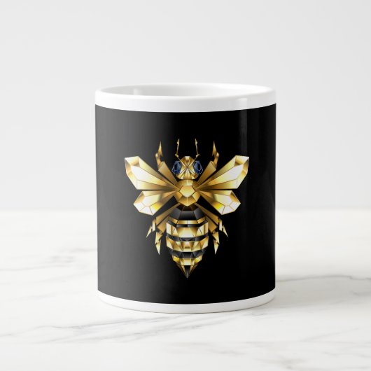 Faux Gold Foil Logo Bee Polygonaal op Zwart Grote Koffiekop (Voorkant)
