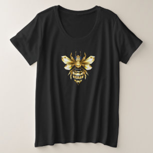 Faux Gold Foil Logo Bee Polygonaal op Zwart Grote Maat T-shirt