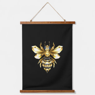 Faux Gold Foil Logo Bee Polygonaal op Zwart Hangend Wandkleed