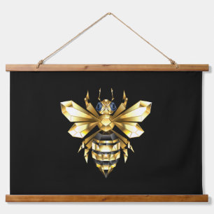 Faux Gold Foil Logo Bee Polygonaal op Zwart Hangend Wandkleed