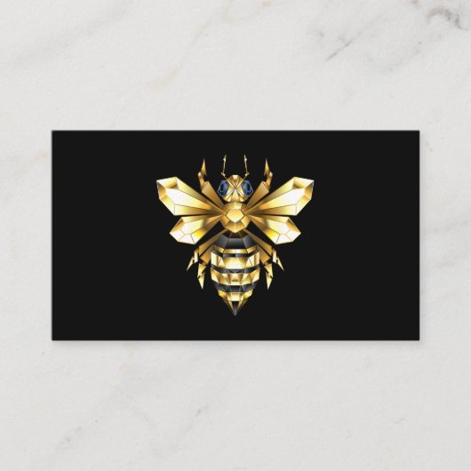 Faux Gold Foil Logo Bee Polygonaal op Zwart Informatiekaartje (Voorkant)