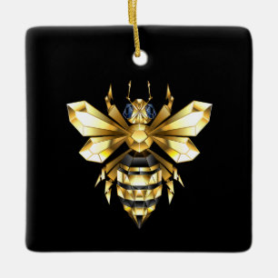 Faux Gold Foil Logo Bee Polygonaal op Zwart Keramisch Ornament