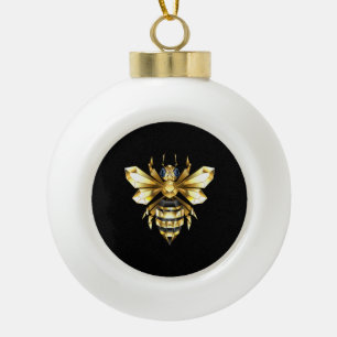 Faux Gold Foil Logo Bee Polygonaal op Zwart Keramische Bal Ornament
