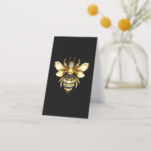 Faux Gold Foil Logo Bee Polygonaal op Zwart Klantenkaartje