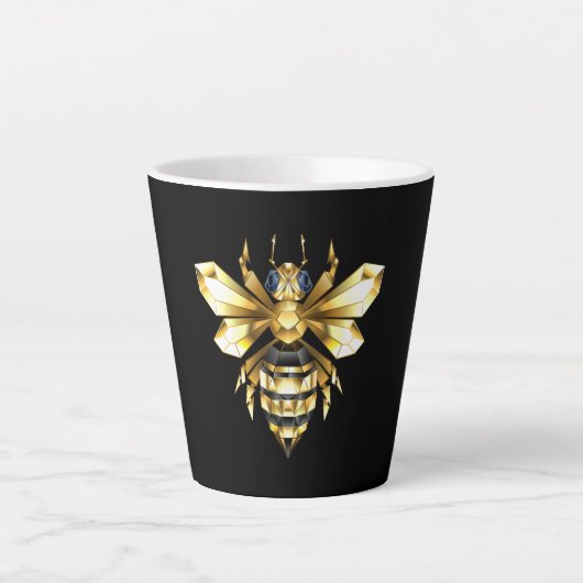 Faux Gold Foil Logo Bee Polygonaal op Zwart Latte Mok (Voorkant)