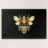 Faux Gold Foil Logo Bee Polygonaal op Zwart Legpuzzel (Horizontaal)